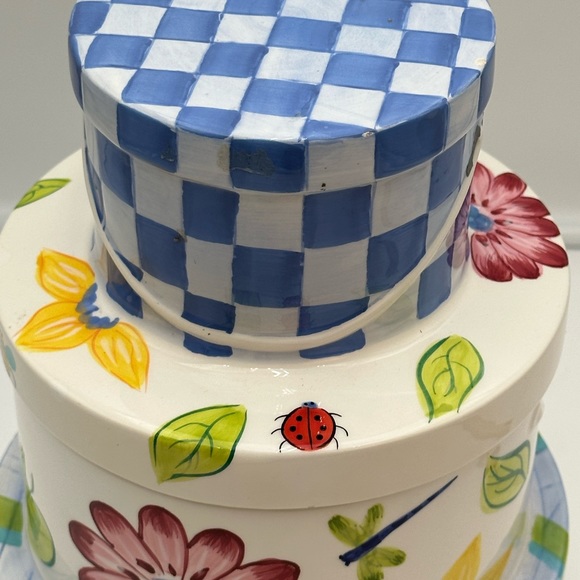 Linens & Things Cookie Jar,Retired Rare Hatbox Ladybug Plaid Bee Cookie Jar - Picture 9 of 16